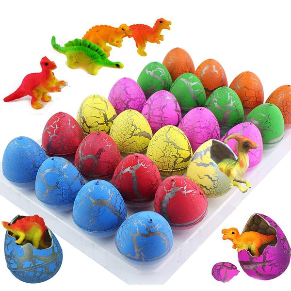 iGeeKid 24Pcs Dinosaur Eggs Dino Egg Toys Grow in Water Hatch Egg Crack Science Kits Novelty Toy Birthday Gifts Dino Egg with Assorted Color for Toddler Kids 3-10 Boys Girls Party Favors (Multicolor)