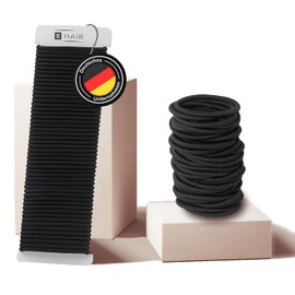 50 Hair Bobbles Black Elastic Metal Free for Women Men Girls Boys Hair Band for All Hair and Braid Types 4mm Thick 4.5cm Diameter