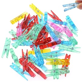 JJiaoLinin Spring Hanging Clips, Pack of 100 Mini Clips, Transparent Clothes Pegs, Transparent Plastic Clamps, Small Clips for Photos, Hanging Fairy Lights (Colourful)