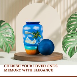 Urns for Human Ashes Male Female, Decorative Memorial Urn with Lid, Burial Urns for Cremation Remains, Funeral Large Urn for Human Ashes, Blue