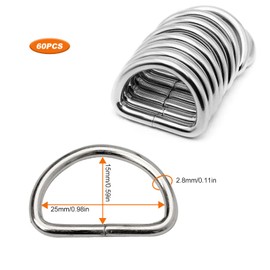 ReaJoys D Rings, 60Pcs Metal D-Rings Buckles for Bags 25mm Multi-Purpose D Shape Ring for Handbag Backpack Strap Belt DIY Accessories