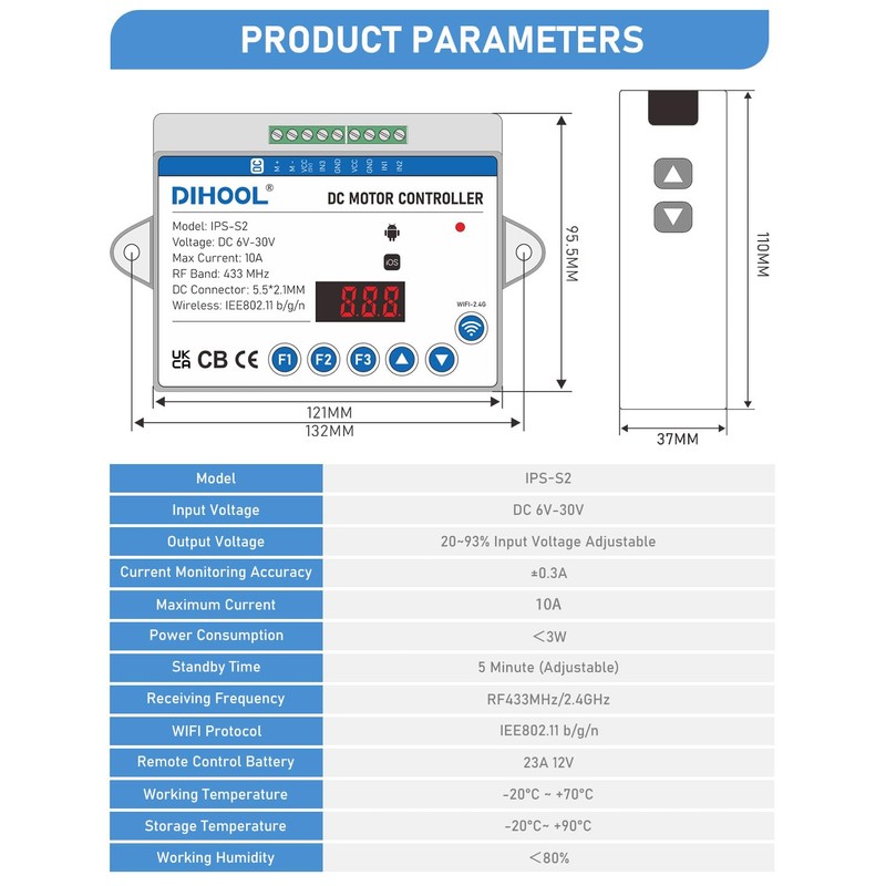 DIHOOL Electric Linear Actuator Controller with Current Limit, WiFi and