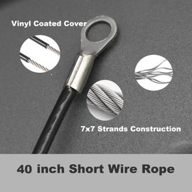 Floyutin 10 Pcs 1/8"(3mm) Wire 40" Vinyl Coated Stainless Steel Cable with Eyelets Short Wire Rope Lanyard Lock Security Chain Link for Outdoor Gates, Black(1/8"x40")