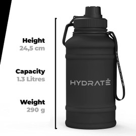 HYDRATE 2.2 Litre Stainless Steel Water Bottle - BPA Free Large Water Bottle - Metal Water Bottles with Convenient Nylon Carrying Strap - Leak Proof Screw Cap Gym Water Bottles for Adults