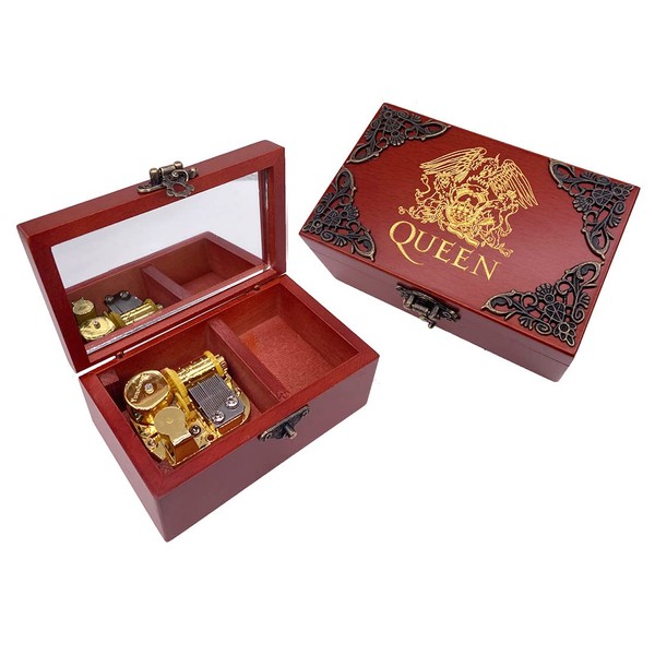 Jewelry Music Box with Mirror & Retro Lock Carved Wood Musical Box Wind up Gift Box Merry Go Round of Life,Gold Movement