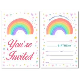 Soiceu Watercolor Rainbow Birthday Party Invitations with Envelopes Set of 20 Colorful Rainbow Girl Birthday Party Invites