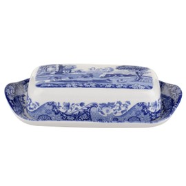 Spode Blue Italian Collection Butter Dish, Made of Porcelain, Butter Dish with Lid, Covered Butter Keeper for Kitchen, 8-Inches, Dishwasher Safe (Blue/White)