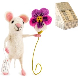 Sew Heart Felt l Hand Felted Mouse with Pansy l Organic Wool l Hand Made Home Decor l Natural Fibres l Fair Trade l Plush Novelty Animal Ornament