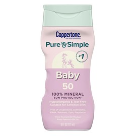 Coppertone Pure and Simple Baby Sunscreen Lotion SPF 50, Zinc Oxide Mineral Sunscreen for Babies, Hypoallergenic and Tear Free, 6 Fl Oz Bottle