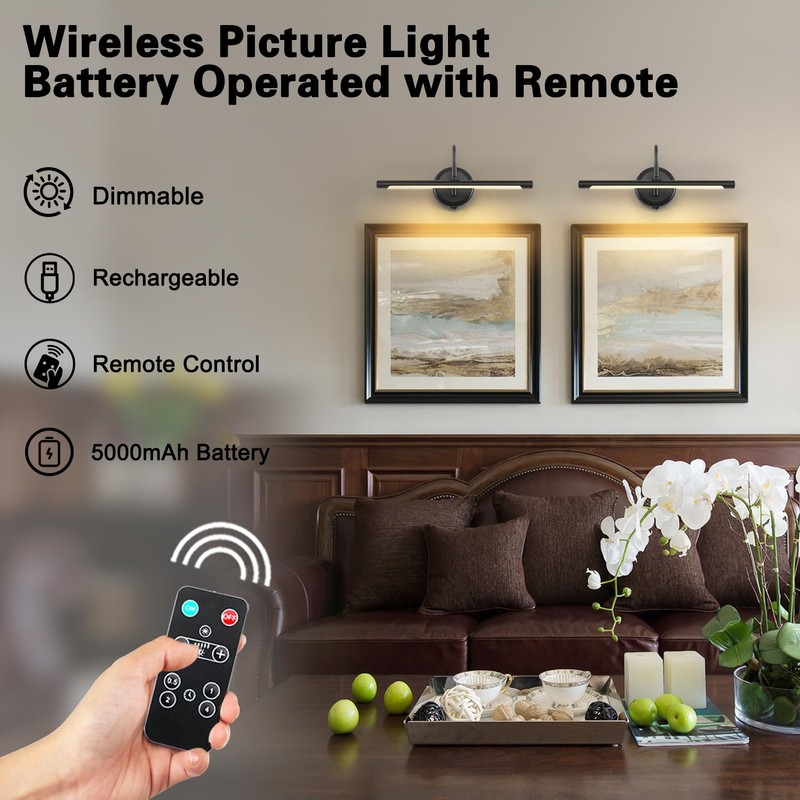 JOOSENLUX Modern Wall Lights Battery Operated Black Wireless Picture Lights