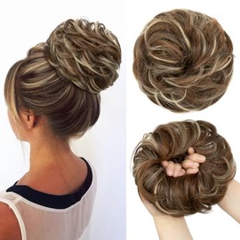CJL HAIR Large Messy Bun Hair Piece Wavy Curly Scrunchies Synthetic Chignon Ponytail Hair Extensions Thick Updo Hairpieces for Women (Curly&Coffee Brown, 1 Count (Pack of 1))
