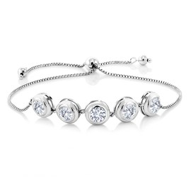 Gem Stone King 925 Sterling Silver White Moissanite Tennis Bracelet For Women (4.00 Cttw, Round 6MM, Gemstone Birthstone, Fully Adjustable Up to 9 Inch)