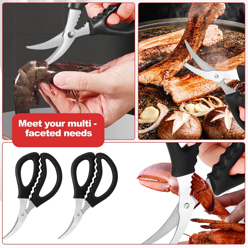STRAYJO 8Pcs Seafood Scissors,Crab Scissors,Stainless Steel Lobster Scissors,Crawfish Scissors for