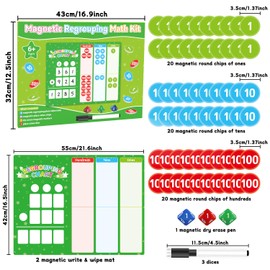 Regrouping Base Ten Place Value, Addition and Subtraction Math Manipulatives Place Value Chart Magnetic Dry Erase Board 1st 2nd 3rd 4th Grade Classroom Must Haves Homeschool Supplies