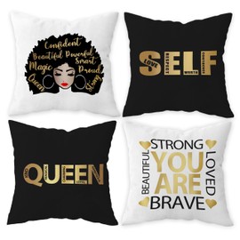 FLDAS Inspirational Black Girl Woman Magic Decorative Throw Pillow Covers,Black Queen African Women Girl American Gifts Pillow Case Covers for Girls Room College Dorm,18×18 Inch Set of 4