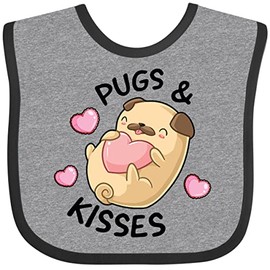 inktastic Valentines Day Pugs & Kisses with Hearts Baby Bib Heather and Black 39b74