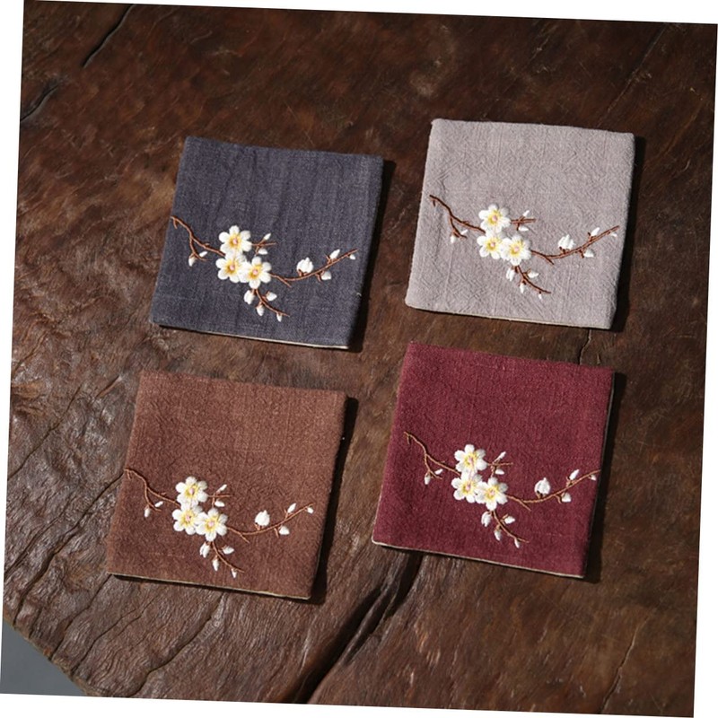 COLLBATH 2pcs Embroidery Random Cup Mats for Tea Ceremony Decorative