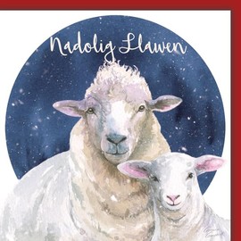 Sheep Nadolig Llawen Welsh language quality Christmas card - single