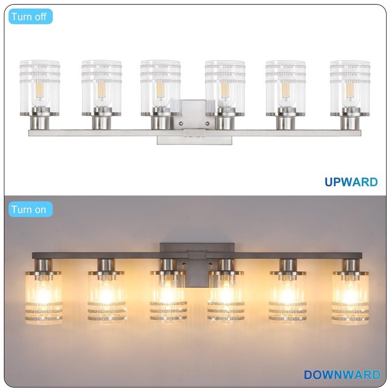 YYT 6-Light Bathroom Vanity Light Brushed Nicekl 6 Light Vanity