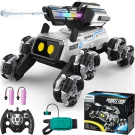 SIMREX Robot Dog RC Stunt Car Toys - Gesture Sensing Remote Control car with Mecanum Wheels, LED Eyes, 3 Sound Effects,Water-Shooting Turret & RGB Lights,Birthday Gift for Kids Boys Girls