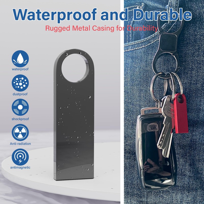 2GB USB Flash Drive 2 Pack with Keychains, Wooolken Sleek