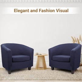 Treaful Barrel Chair Slipcover, 2 Piece Club Chair Slipcover with Chair Cushion Cover, Soft Stretch Tub Chair Slipcover with Arms Washable Furniture Protector for Living Room Office Hotel