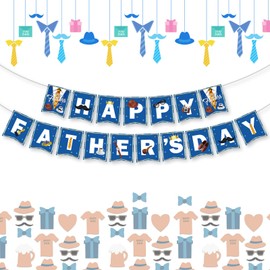 Happy Fathers Day Banner, Father's Day Banners, Blue Happy Daddy Day Sign Bunting Banner Garland for Fathers Day Home, Office, Fireplace, Wall Decor and Party Decorations Supplies Favors Props