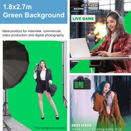 Green Screen Backdrop, 1.8x2.7m/6x9ft 100% Cotton Muslin Photography Backdrop, Collapsible Green Photo Background for Studio, Video and Chromakey