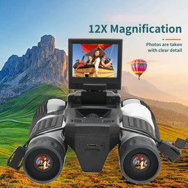Binoculars Camera, W32 1080P HD Digital Telescope Camera with 2inch LCD Display Video Photo Recorder 12x Magnification Camcorder for Bird Watching Hunting Stargazing Hiking Sports