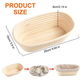 YANGUN Banneton Bread Proofing Baskets, 2PCS 25cm Oval Banneton, Natural Rattan Sourdough With Linen Liner, Natural Rattan Sourdough Proving Basket for Artisan Bread Making Natural Rattan