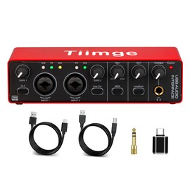 Tiimge 2x2 USB Audio Interface for PC, with 48V Phantom Power, 24Bit/192kHz High-Fidelity, Mic Preamplifier XLR/TSR/TS Ports, Compatible for Guitarist, Vocalist, Podcaster or Producer