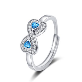 FUNTE S925 Sterling Silver Ring For Women Infinity Ring Heart Rings With Cubic Zirconia Adjustable Rings Forever Love Thumb Rings For Women Valentines Birthday Jewellery Gifts(Blue)