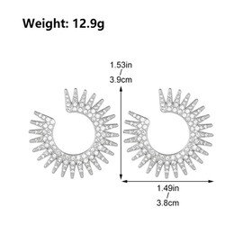 14k Gold Rhinestone Sun Hoop Earrings for Women Chunky Unique Crystal Sunshine Dangle Earrings Exaggerated Vintage Zircon Sun C Earrings Jewelry Gifts (Silver)