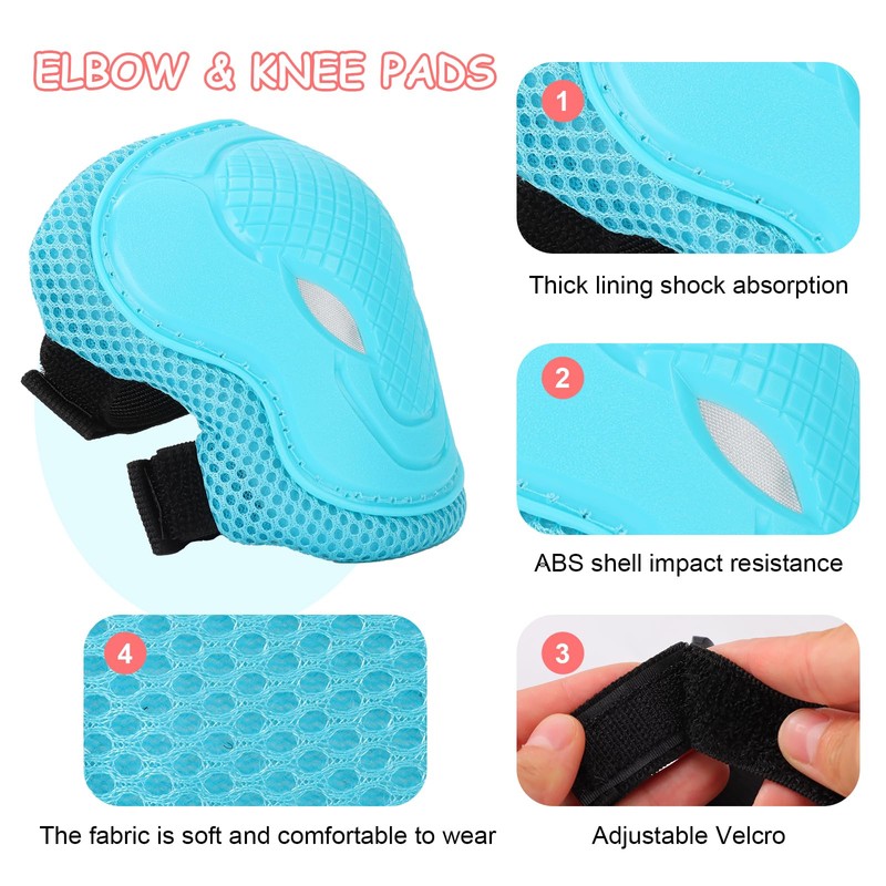 BURSUN Children's Knee Pads, Adjustable Knee Pads, Elbow Pads, Wrist