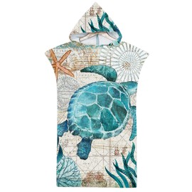 Rowjoy Beach Towel Poncho, Surf Poncho for Women and Men, Ocean Animal Print Microfibre Beach Towel, Bath Poncho, Beach Towel with Hood, Quick-Drying Poncho for Beach Swimming (H3 – 75 x 110 cm)