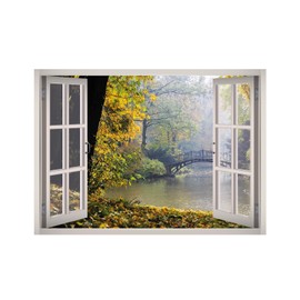 Rainy Nature Lake Window 3D Wall Decal Art Removable Wallpaper Mural Sticker Vinyl Home Decor West Mountain™ W54 (Giant (65''W x 46''H))