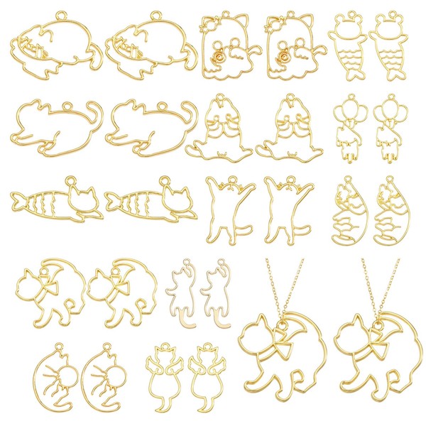 CHGCRAFT 26 Pcs 13 Styles Open Back Bezel Pendants Hollow