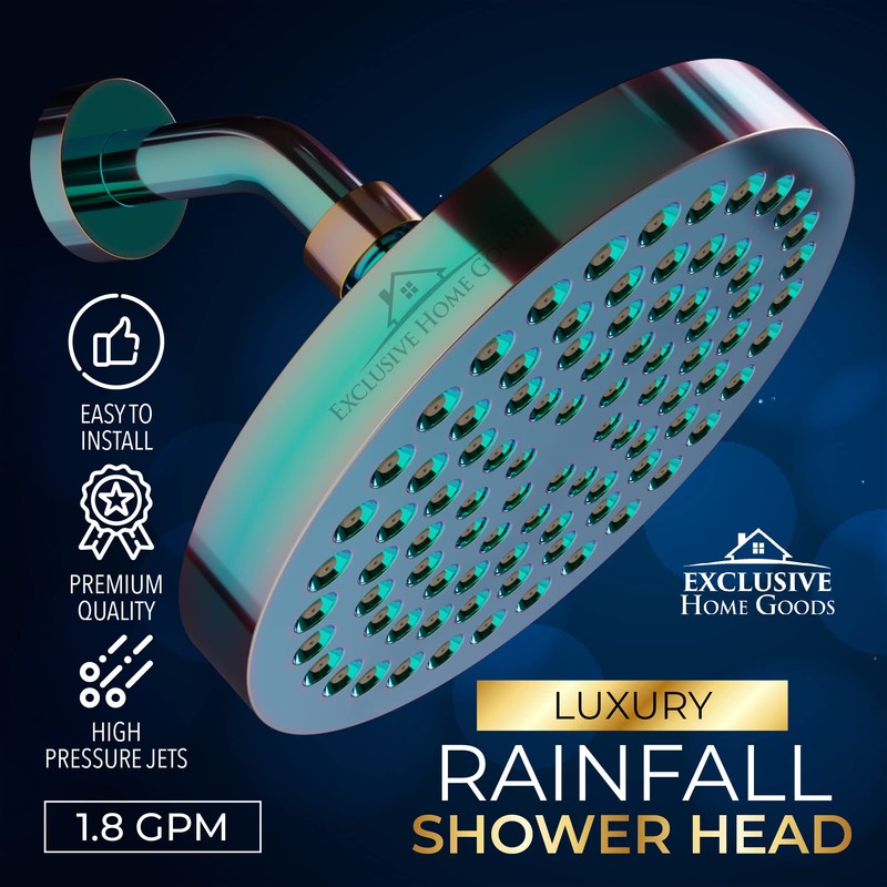 Rainfall Shower Head - 6" High Pressure Shower Heads -