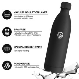 Borraccia Termica 1L, Bottiglia Acqua Senza BPA, Bottiglia Termica Riutilizzabile con Doppia Parete, Antigoccia, Borraccia Acciaio Inox Per Bambini, Adulti, Scuola, Ufficio, Escursioni, Sport