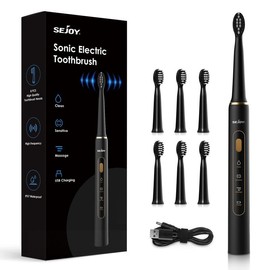 SEJOY Electric Toothbrush for Adults | High-Frequency Deep Cleaning, 3 Modes, 6 Brush Heads, 4-Hour Fast Charge, 30 Days Battery with Sonic Technology electric  toothbrush - Color: Black