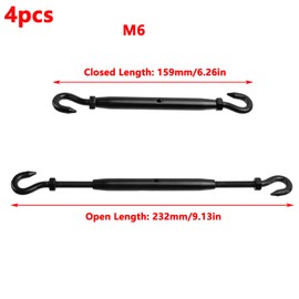 Antrader Turnbuckle Hook and Hook,4Pcs M6 Double Hook Turnbuckle Heavy Duty Turnbuckles Cable Turnbuckle Stainless Steel Turnbuckles Black Turnbuckle for Wire Rope Tension
