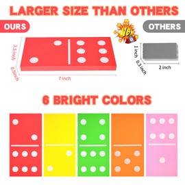 DLUGOPIS - Juego de dominó gigante de 28 piezas de dominó grande y colorido con bolsa de malla, juego de dominó doble de 6 dominó de espuma gigante, juegos gigantes para patio, juego de dominó de gran