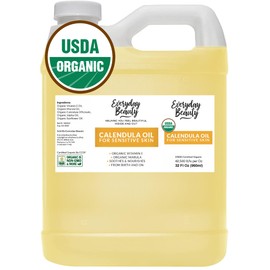 Organic Calendula Oil For Sensitive Skin -Bulk 32 Fl Oz- USDA Organic Certified 100% All Natural Plant Based, Lightweight & Unscented Gentle Soothing Oil For Sensitive Skin - For Face, Skin & All Over