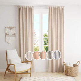 THE ART BOX Gauze Striped Curtains, Boho Linen Gauze Tab Top Curtains, Light Filtering Door Window Treatment 2 Panels for Living Room Home Decor, Grey (90 x 42 inches per panel)