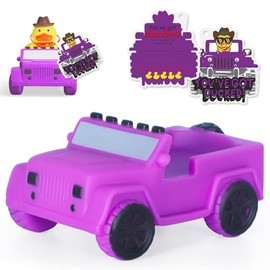 Mini coche de goma morado con adhesivo adhesivo, tarjeta y banda de goma, decoración de tablero de instrumentos de moda para coche/SUV, accesorio de j