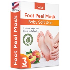 Foot Peel Mask - Foot Mask for Baby Soft Skin - Remove Dead Skin, Dry, Cracked Feet & Callus, Foot Spa, Made with Aloe Vera Extract for Women and Men (3 Pairs Peach)