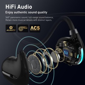 HILEO Open Ear Headphones, Wireless Earbuds Bluetooth 5.3 Sports Earphones, Gaming Headset with Noise Cancelling Mic, IPX5 Waterproof, 10 Hours Musictime
