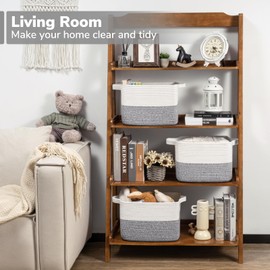 Goodpick Woven Storage Basket, Cotton Rope Baskets for Organizing, Closet Storage Bins with Handles, Small Laundry Basket for Clothes, Towels and Shoes, 13''x10''x9'', Gray and White