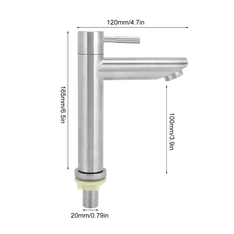 G1/2in Stainless Steel Bathroom Basin Sink Faucet Single Cold Water
