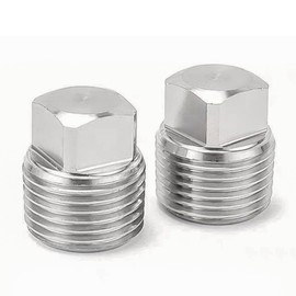 Goldpea 2PCS Stainless Steel 316 Pipe Plug Outer Solid Square Thread 1/4" NPT Male, Drain Pipe Fitting Plug